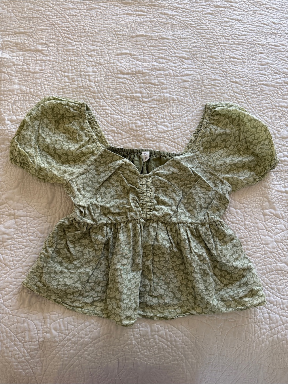 bp Sage Green Floral Puff Sleeve Peplum Top